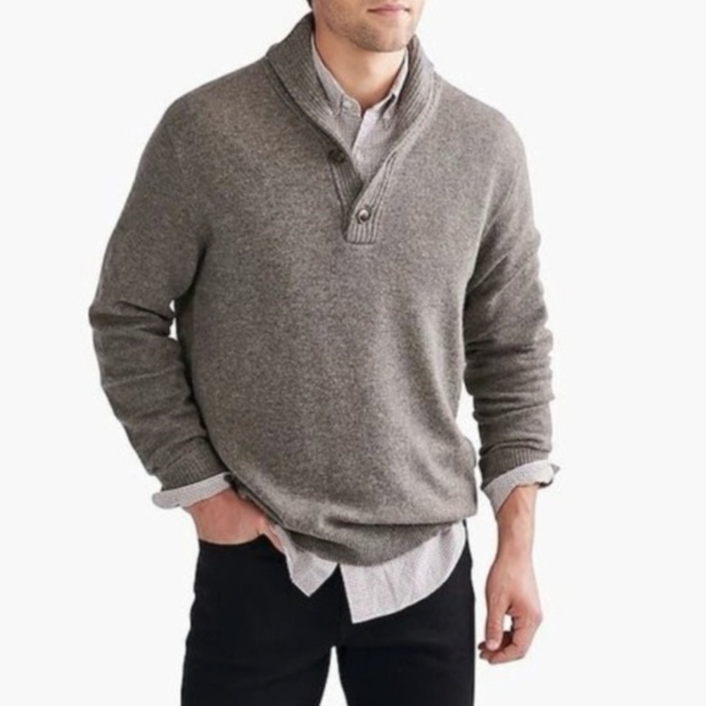 J. Crew Mercantile Brown Lambswool Nylon Shawl Collar Sweater Men’s XL Pullover